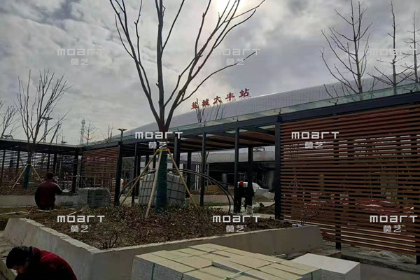 林芝江蘇鹽城大豐高鐵站鍍鋅管基層廊架16號色仿木紋效果